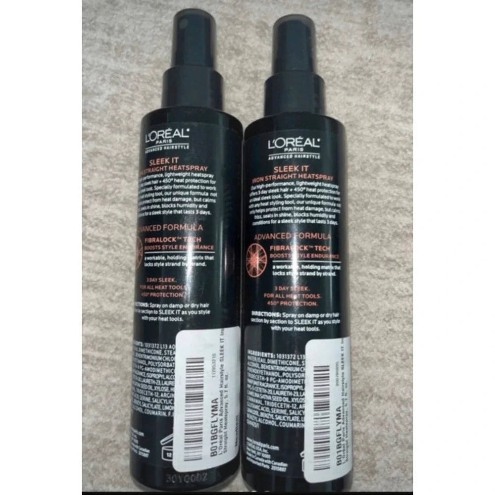 Lot of 2 L'Oreal Paris Sleek It Iron Straight Heatspray 5.7oz Heat Protectant